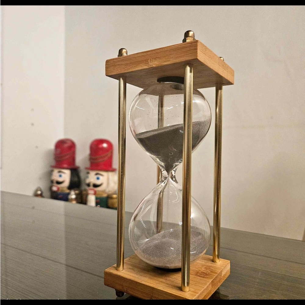 Wooden Hourglass with Gray Sand